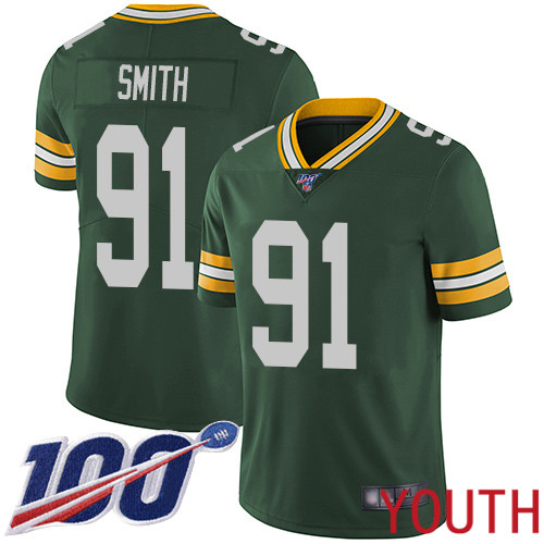 Green Bay Packers Limited Green Youth #91 Smith Preston Home Jersey Nike NFL 100th Season Vapor Untouchable->youth nfl jersey->Youth Jersey